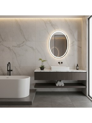 Aypars Atölye Oval LED Işıklı Duvar Aynası – Modern Minimal Banyo Aynası
