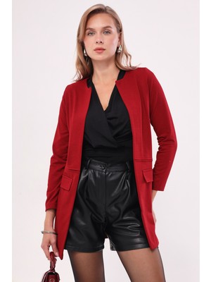 Armonika Kadın Bordo Beli Dikişli Uzun Ceket ARM-18K001308