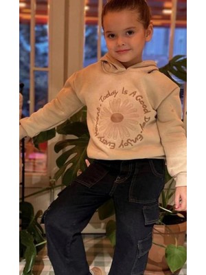 Soliday Today Is A Good Baskılı Kapüşonlu Sweat ve Lastik Bel Kotlu Takım