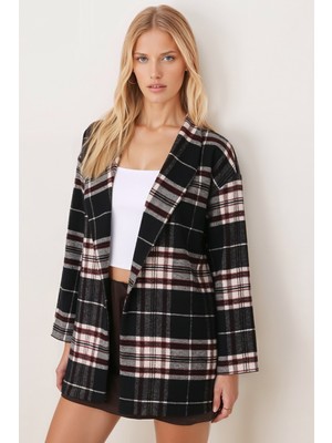 Armonika Kadın Siyah-Bej Erkek Yaka Yanları Yırtmaçlı Oversize Ceket ARM-26K001009