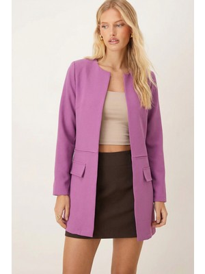 Armonika Kadın Mor Beli Dikişli Uzun Ceket ARM-26K001017