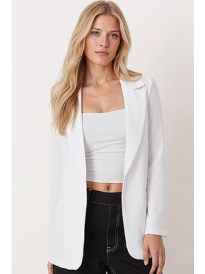 Armonika Kadın Beyaz Tek Düğmeli Ceket ARM-20K001020