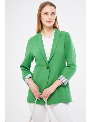 Armonika Kadın Açık Yeşil Kol Içi Çizgili Tek Düğmeli Ceket ARM-22K001122