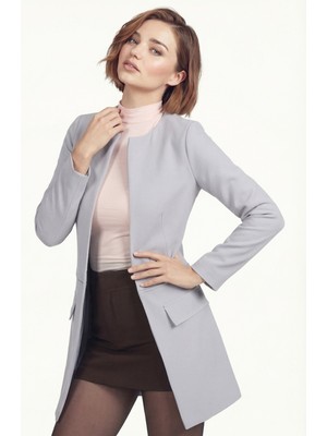Armonika Kadın Gri Beli Dikişli Uzun Ceket ARM-26K001017