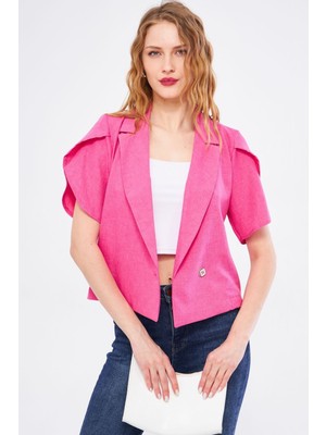 Armonika Kadın Fuşya Ikosiokto Ceket Kolu Yırtmaç Detaylı Crop Kısa Kollu ARM-24Y001048