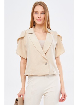 Armonika Kadın Bej Ikosiokto Ceket Kolu Yırtmaç Detaylı Crop Kısa Kollu ARM-24Y001048