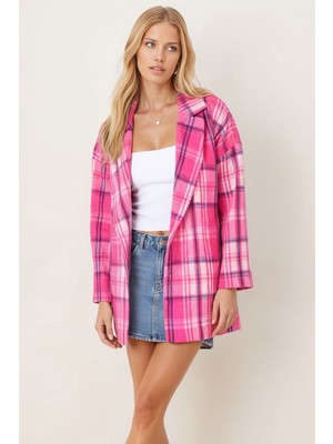 Armonika Kadın Fuşya Erkek Yaka Yanları Yırtmaçlı Oversize Ceket ARM-26K001009
