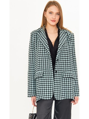 Armonika Kadın Mint Erkek Yaka Cep Kapaklı Vatkalı Oversize Ceket ARM-25K001060