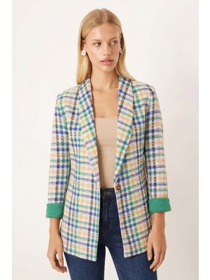 Armonika Kadın Sarı Şal Yaka Kolları Garnili Tek Düğme Ceket ARM-26K001087