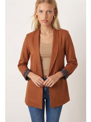 Armonika Kadın Camel Kol Içi Leopar Desenli Tek Düğmeli Ceket ARM-26K001088
