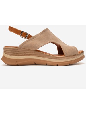 Dericlub Kadın Bilek Bağlama Dolgu Taban Sandalet Gerçek Deri Zy 8059 Vizon