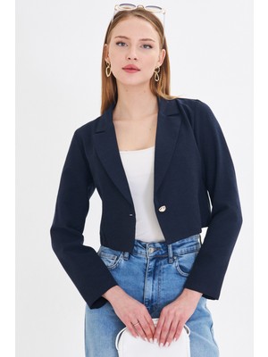 Armonika Kadın Lacivert Tek Düğmeli Crop Ceket ARM-23Y001064