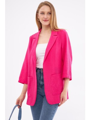 Armonika Kadın Fuşya Keten Görünümlü Cepli Oversize Ceket ARM-24Y001065