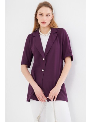 Armonika Kadın Mor Kısa Kol Iki Düğmeli Oversize Ceket
