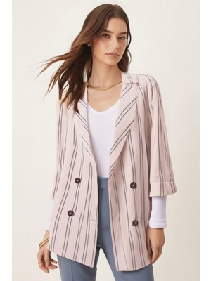 Armonika Kadın Krem Oversize Duble Kol Kruvaze Yaka Astarlı Blazer Ceket ARM-26K001052