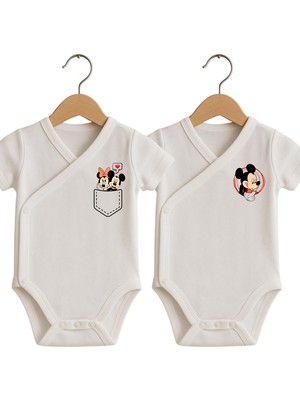 Babytex 2li Kısa Kollu Kruvaze Bebek Body & Zıbın 2li Baskılı Zıbın  %100 Pamuk