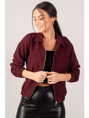 Armonika Kadın Bordo Önü Fermuarlı Gabardin Mont ARM-22K001068
