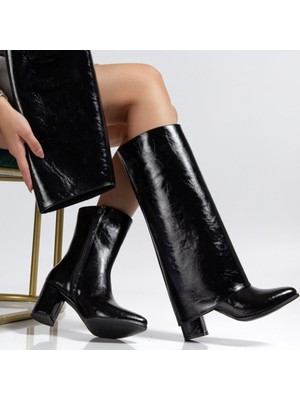 SEPET365 Wila Siyah Parlak Topuklu Tak Çıkar Çizme