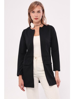 Armonika Kadın Siyah Beli Dikişli Uzun Ceket ARM-20K001021