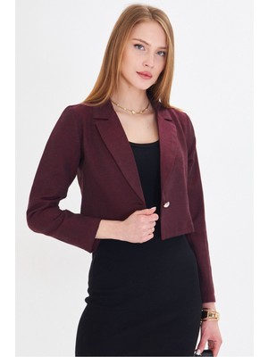 Armonika Kadın Bordo Tek Düğmeli Crop Ceket ARM-23Y001064