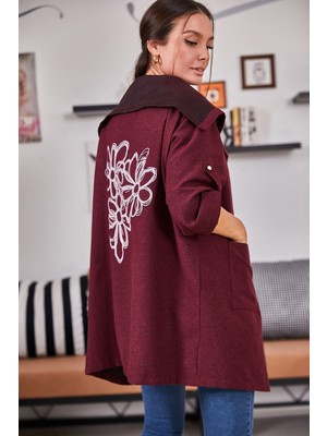 Armonika Kadın Bordo Sırtı Çiçek Baskılı Mevsimlik Ceket ARM-20K024030