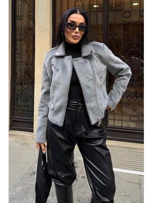 Lijuri Fermuar Detaylı Kısa Premium Dokulu Ceket    7100 R7-G-K3