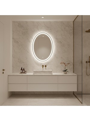 Aypars Atölye Oval LED Işıklı Duvar Aynası – Modern Minimal Banyo Aynası
