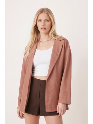 Armonika Kadın Camel Erkek Yaka Yanları Yırtmaçlı Oversize Ceket ARM-26K001009
