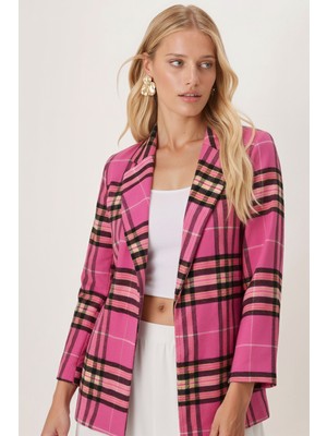 Armonika Kadın Pembe-Siyah Erkek Yaka Yanları Yırtmaçlı Oversize Ceket ARM-26K001009