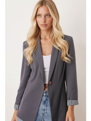 Armonika Kadın Füme Kol Içi Çizgili Tek Düğmeli Ceket ARM-22K001122