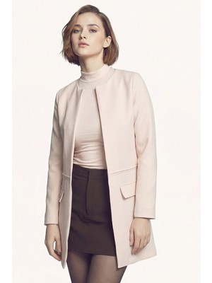 Armonika Kadın Açık Bej Beli Dikişli Uzun Ceket ARM-26K001017