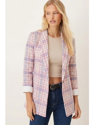 Armonika Kadın Fuşya Şal Yaka Kolları Garnili Tek Düğme Ceket ARM-26K001087