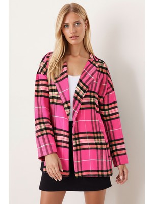 Armonika Kadın Pembe Erkek Yaka Yanları Yırtmaçlı Oversize Ceket ARM-26K001009