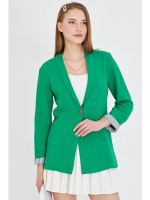 Armonika Kadın Çimen Yeşil Kol Içi Çizgili Tek Düğmeli Ceket ARM-22K001122