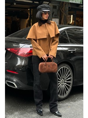 Lijuri Trençkot Stil Pelerinli Ceket – Kadife Detay Mont 7076-08 R11-H-K2