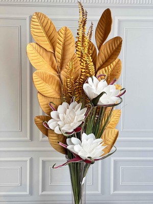 Rossev Sarı-Beyaz 5 Dal Yapay Çiçek