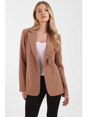 Armonika Kadın Açık Kahve Düğmeli Ceket ARM-20K001151