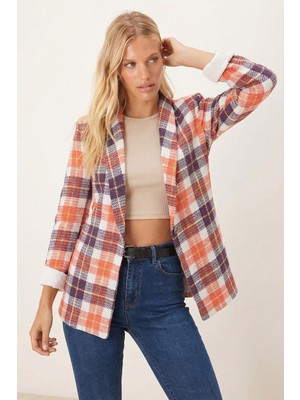 Armonika Kadın Mor Şal Yaka Kolları Garnili Tek Düğme Ceket ARM-26K001087