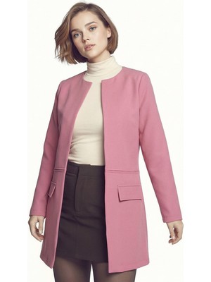 Armonika Kadın Gül Kurusu Beli Dikişli Uzun Ceket ARM-26K001017