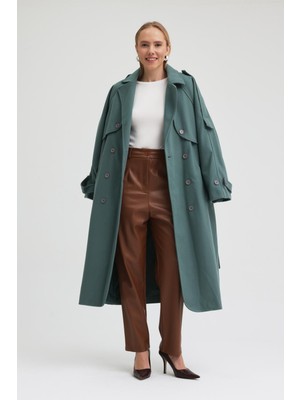 Lijuri Kruvaze Yaka Kuşaklı Kaşe Kaban 7096 R8-F-K2