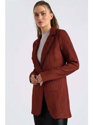 Armonika Kadın Koyu Kiremit Kadife Ceket Normal Yaka Orta Kalınlık Casual Günlük Kullanım ARM-24K001043