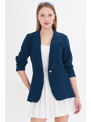 Armonika Kadın Petrol Tek Düğmeli Ceket