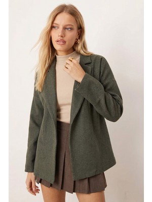 Armonika Kadın Yeşil Erkek Yaka Yanları Yırtmaçlı Oversize Ceket ARM-26K001009