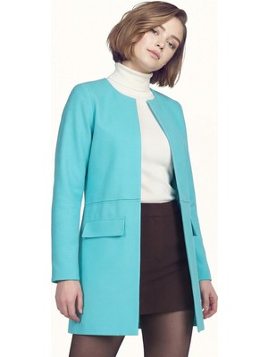 Armonika Kadın Turkuaz Beli Dikişli Uzun Ceket ARM-26K001017