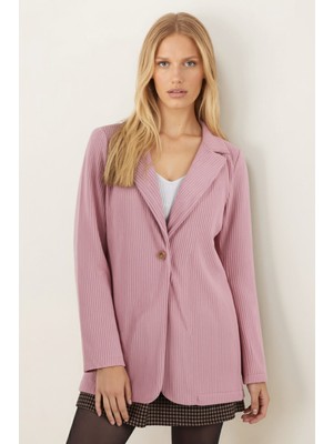 Armonika Kadın Pudra Tek Düğmeli Kadife Ceket ARM-24K001043