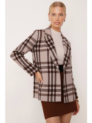 Armonika Kadın Kahve-Bej Erkek Yaka Yanları Yırtmaçlı Oversize Ceket ARM-26K001009