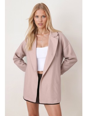 Armonika Kadın Bej Erkek Yaka Yanları Yırtmaçlı Oversize Ceket ARM-26K001009