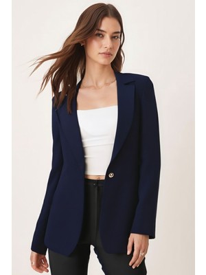 Armonika Kadın Lacivert Tek Düğmeli Ceket ARM-20K001020 Pamuk Polyester Orta Kalınlık
