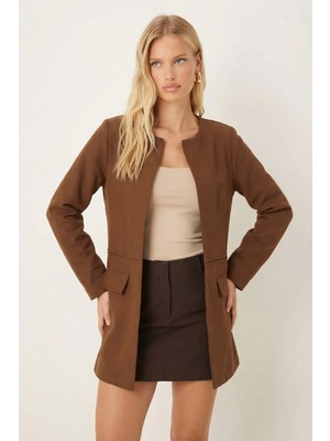 Armonika Kadın Koyu Haki Beli Dikişli Uzun Ceket ARM-26K001017