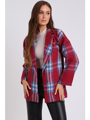 Armonika Kadın Kırmızı Erkek Yaka Yanları Yırtmaçlı Oversize Ceket ARM-26K001009